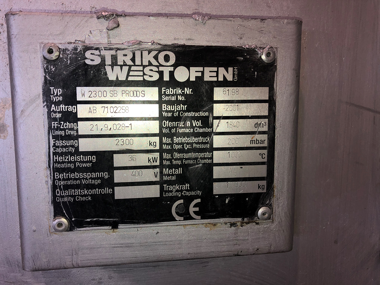 StrikoWestofen W 2300 SB ProDos Dosing Furnace O1706, used